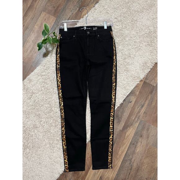 7 For All Mankind 27 Bold Edgy Mid Rise Leopard Ankle Gwenevere Skinny Jeans - Picture 1 of 7